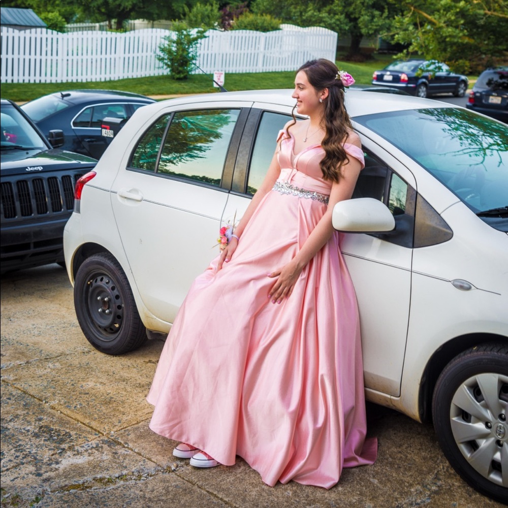 Pearl Pink Off-the-Shoulder Ball Gown